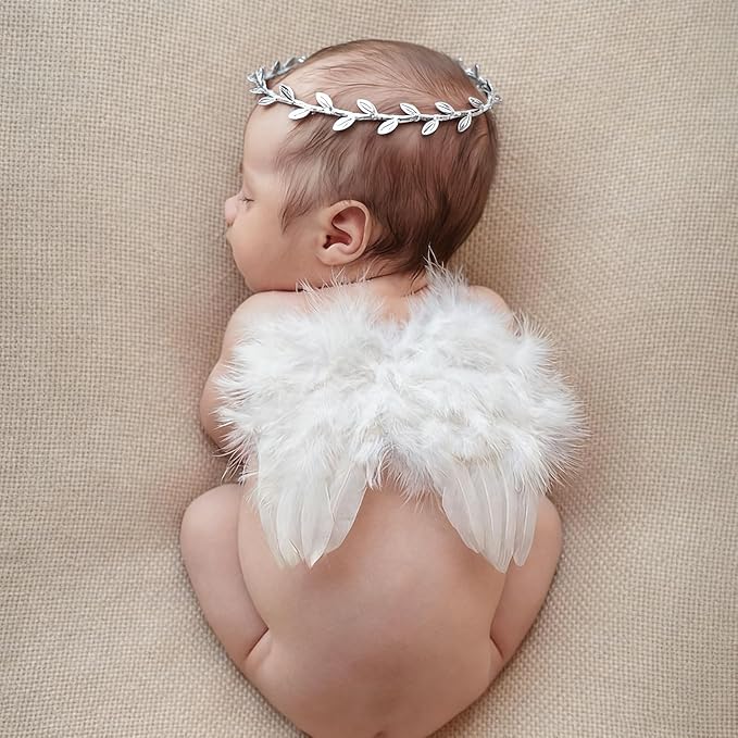 Qiansail Newborn Baby Fairy Angel Wings Princess Feather Wing Costume with White Headband Photography Props Shoot Outfits for Birthday (Light Pinik)