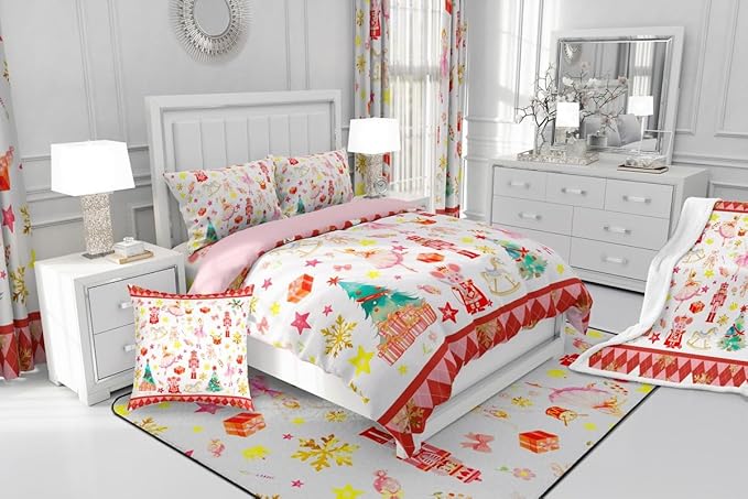 Feelyou Christmas Comforter Set All Season Ballet Nutcracker Bedding Set with 1 Pillow Cases Snowflake Kids Toddler Bedclothes Bedroom Decor Duvet Quilt Breathable Soft Lightweight