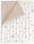 MakeMake Organics Organic Baby Comforter GOTS Certified Organic Kids Blanket Cotton Infill Tufted - Reversible Ultra Soft Breathable Boys Girls (30"x40", Bloom + Solid Pecan)