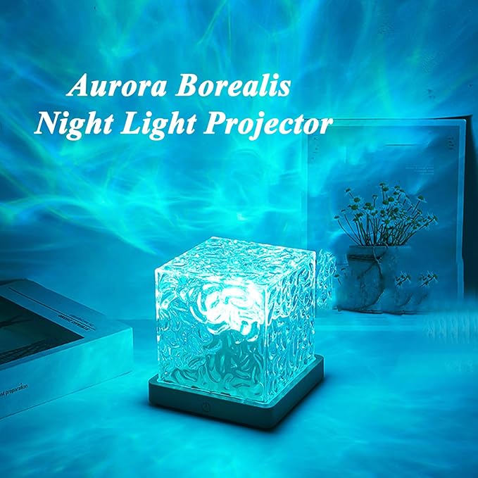 Aurora Borealis Night Light Dreamscape Projector, Magical Northern Lights for Your Room, 3/16 Colors Ambient Dynamic Wave Cube Lamp with Remote (16 Colors Rechargeable, Wood)