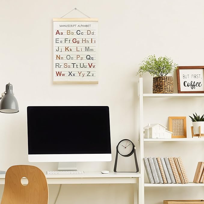 TLESKE Boho Alphabet ABC Chart Poster Hanger Frame, Homeschool Hanging Wall Art Decor for Toddlers Kids Classroom Nursery Playroom, Preschool Prek Learning Educational Prints Picture, 12x16