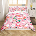 Christmas Santa Comforter Cover Full Size Cute Snowman Duvet Cover Xmas Holiday Bedding Set Gifts for Kids Boys Girls,Christmas Tree Snowflake Candy Decor 2 Pillow Cases Pink