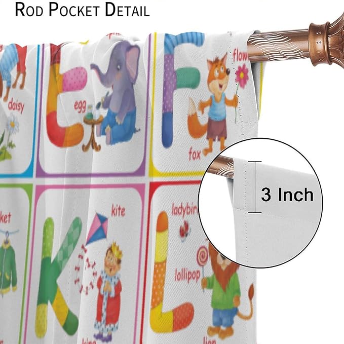 Kids Alphabet Curtains Cartoon Animal Funny Education Learning Curtain with Rod Pocket for Bedroom Nursery Children Toddler Decor Drapes Window Treatments 2 Panels Set 52" W X 84" L
