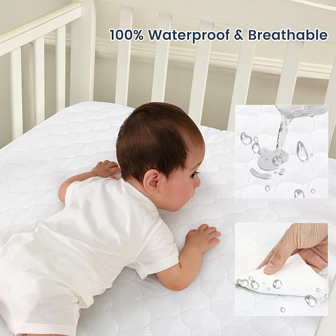 david's kids 2 Pack 52''x28'' Waterproof Crib Mattress Protector Pad Cover Stretch up to 8", Fitted Standard Crib and Toddler Mattresses, Ultra Soft and Breathable for Boys Girls Neutral, White