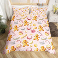 Feelyou Christmas Duvet Cover Full Size Cute Christmas Gingerbread Man Comforter Cover for Boys Girls Xmas Sweet Macarons Bedding Set 3Pcs Reversible Pink Room Decor