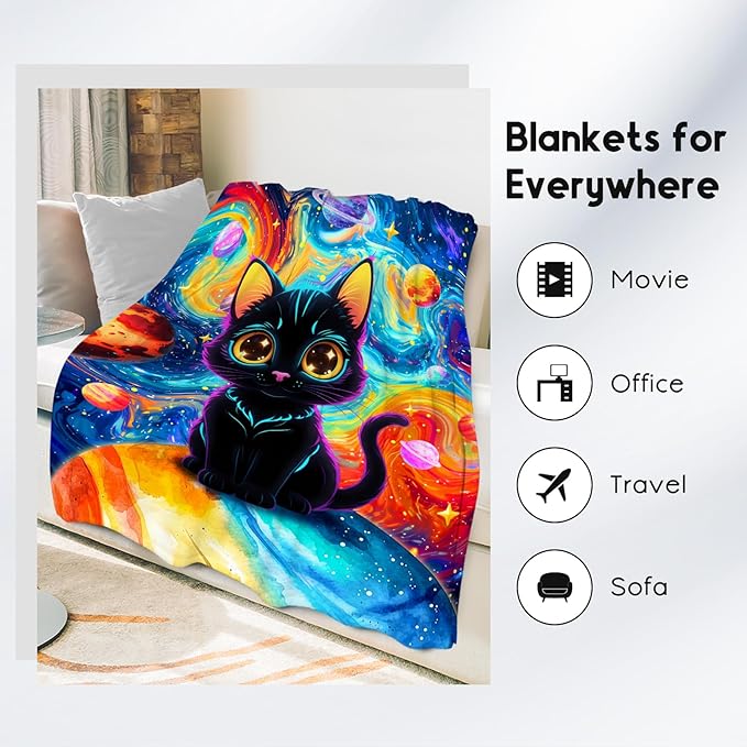 Cat Blankets for Cat Lovers - Girls Blanket for Teens/Women - Lightweight Planet Throws Gifts for Office Couch, Bed - 60"x80"