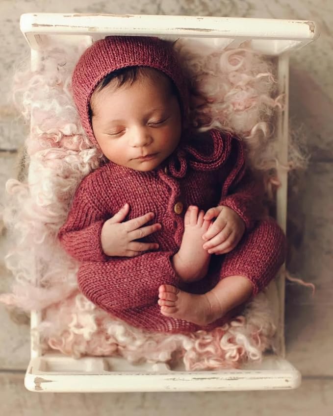 Newborn Photography Props Bed Baby Photoshoot Props Wooden Posing Bed Studio Photo Props Handcrafted Rustic for Professional Photographers Newborn Photo Sessions Detachable Doll Bed