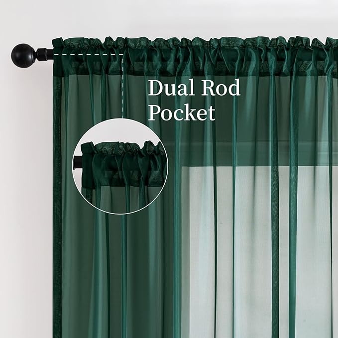 MIULEE 2 Panels Christmas Solid Color Sheer Window Curtains Elegant Window Voile Panels/Drapes/Treatment for Bedroom Living Room (54X108 Inches Hunter Green)