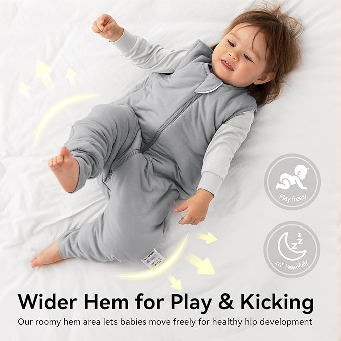 Rayon Made From Bamboo Sleep Sack 6-12 Months 0.5 Tog Ultra Soft Summer Toddler Sleep Sack with Feet 2-Way Zipper Lightweight Baby Sleeping Bag with Legs Thin Baby Wearable Blanket-Gray