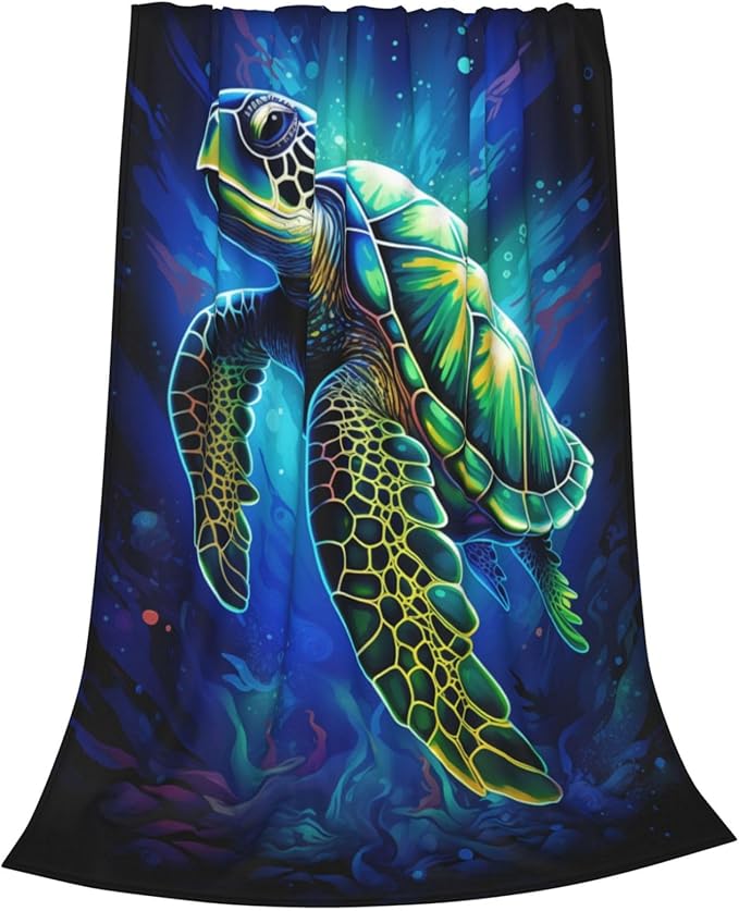 Sea Turtle Blue Blanket Turtles Shell Waves Flannel Throw Blankets for Home Decor Couch Bed Sofa Soft Fuzzy Lightweight Gifts for Kids Adults 60x50 Inches