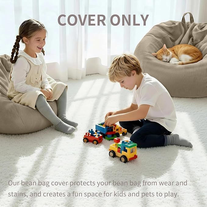 Nobildonna 3 ft Bean Bag Chair Cover (No Filler) 35"×43" Large Stuffed Animal Storage Bean Bag Washable Big Beanbag Chair Cover Premium Corduroy Bean Bag Cover for Adults,Kids,Khaki Gray 300L
