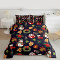 jejeloiu Merry Christmas Comforter Set Full Size Cute Snowman Bedding Set for Kids Boys Girls Gingerbread Man Duvet Quilt Dark Blue Bedroom Decor