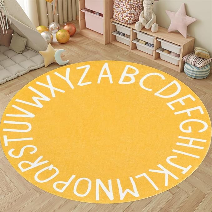 6ft Kids Circle Rug,ABC Rugs for Kids Playroom,Colored Alphabet Nursery Area Rug, Non-Slip Mat, Carpet Suitable Modern Home Decoration for Living Room Machine Washable Rugs, Anti-Slip Easy Clean