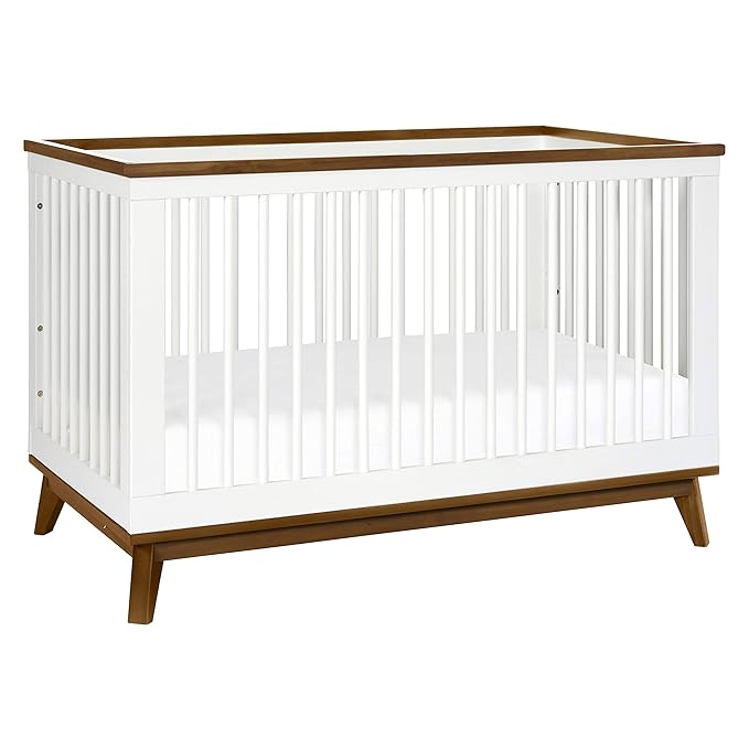 Babyletto Scoot 3-in-1 Baby Crib Convertible to Wooden Toddler Bed, Daybed - GREENGUARD Gold Certified - Easy Assembly, Made of 100% Solid Wood - Includes Toddler Conversion Kit - White/Natural Walnut