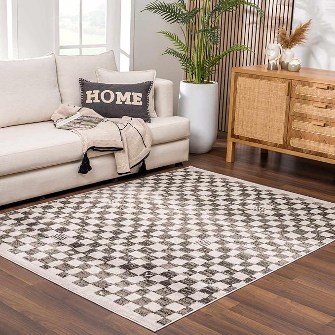 Hauteloom Benjy Living Room, Bedroom Area Rug - Contemporary - Cream, Charcoal - 18" x 18"