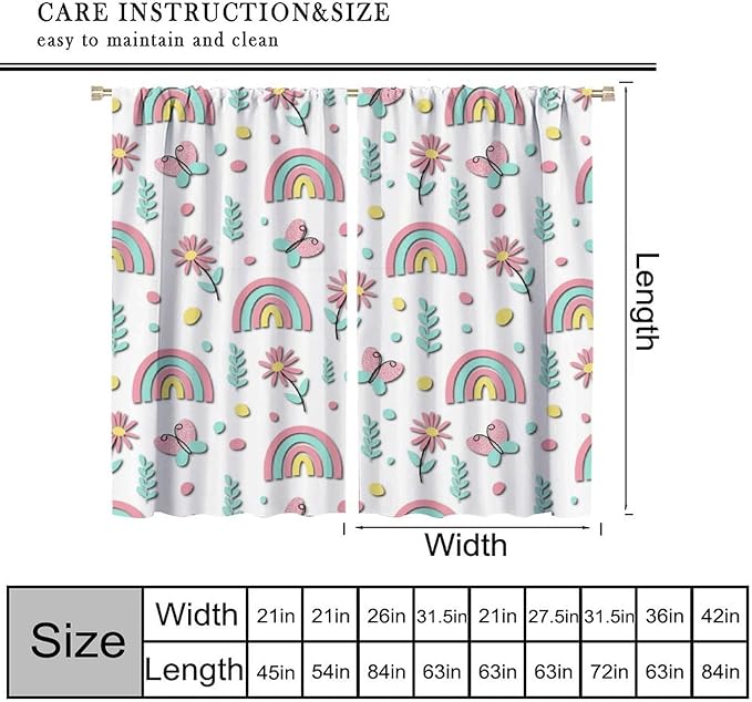 Kids Rainbow Curtains Boho Cartoon Colorful Stars Love Heart Lovely Abstract Art Pattern Print Window Drapes for Girl Bedroom Living Room Kitchen Decor,2 Panel Set,42Wx54H Inch Blackout