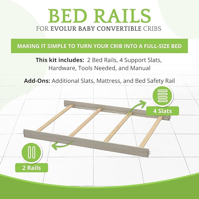 Full-Size Conversion Kit Bed Rails for Evolur Cribs - Solid Wood Crib Convertible Kit to Kids Bed - Transitional Style Rails & Easy-to-Install Child Essentials for Safety (Porcini)