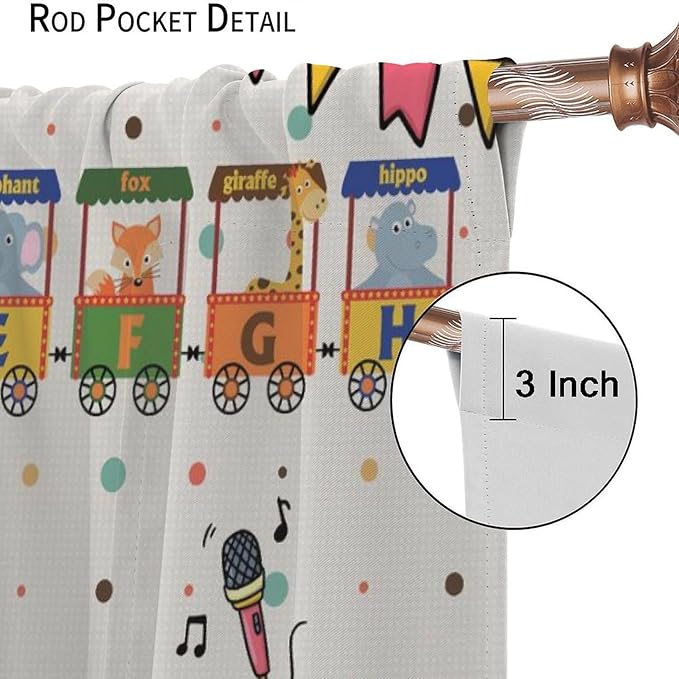 Alphabet Train Kids Curtain Animals Alphabet Children Teens Early Learning Printed Rod Pocket Blackout Window Treatments for Classroom Bedroom Nursery Playroom 63" W X 63" L
