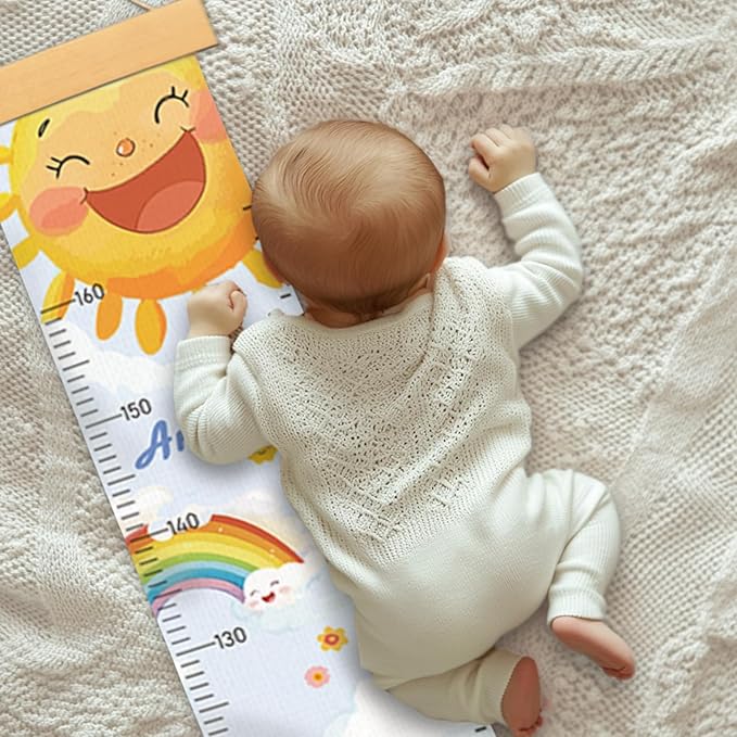Personalized Name Growth Chart Wall Decor for Kids – Canvas Removable Height Chart Measuring Ruler 59" x 7.9" (Sun Sunflower)