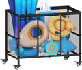 150 Gallon Swimming Pool Storage Bin, Outdoor Rolling Pool Toy Organizer Cart for Swimming Acessories, Pool Noodles Holder for Floaties, Life Vests, Beach Essentials, Patio Furniture, Black