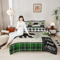 Bear Silhouette Kids Comforter Set Twin Size,Leaves Wooden Plank Bedding,Girls Boys Adults Bedroom/Xmas Cabin Decor,Geometric Grids Retro Down Comforter,Rustic Farmhouse Duvet Insert,1 Pillowcase