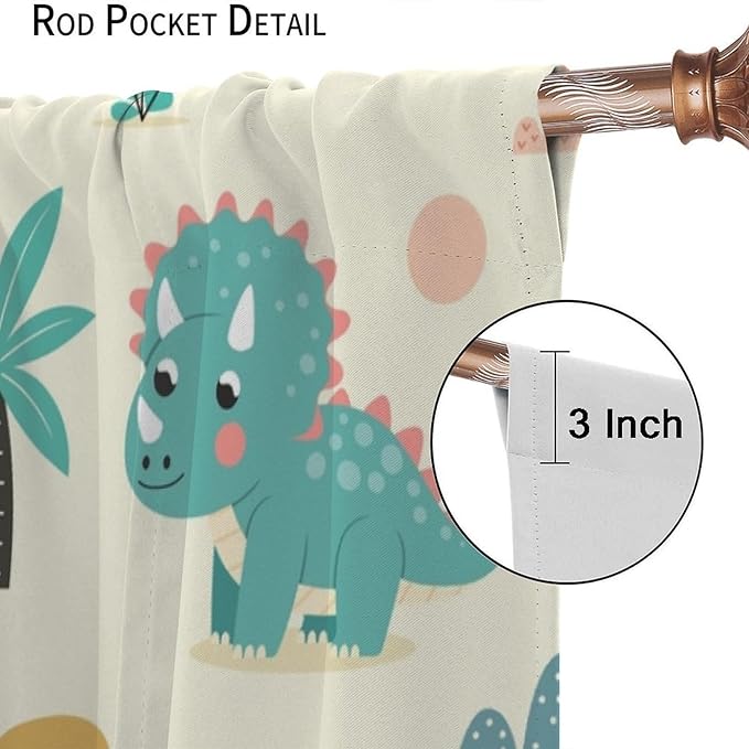 Fun Dino Curtains, Cute Colorful Dinosaur Pattern Blackout Window Treatments, Rod Pocket Thermal Insulated Drapes 2 Panel Sets for Children Boys Bedroom Nursery Classroom, 42" W X 54" L