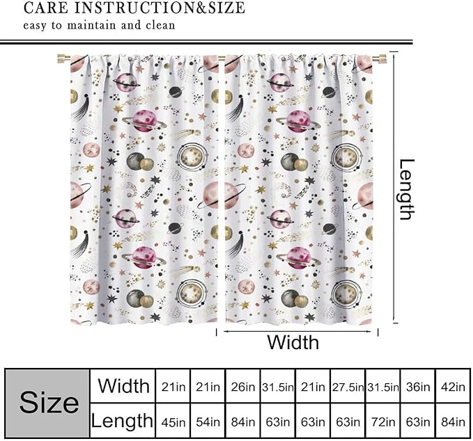 Kids Outer Space Curtains, Cartoon Galaxy Planet Universe Starry Starts Printed Window Drapes for Boys Girls Teens Bedroom Nursery 42" W X 54" L