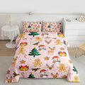 Feelyou Merry Christmas Bedding Set Soft for Boys Girls, Gingerbread Man Comforter Set Queen Size Cute Deer Duvet Quilt Microfiber Christmas Tree 3 Pcs with 2 Pillow Cases
