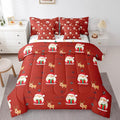 Santa Claus Bed Set Christmas Deer Bed in a Bag for Kids Boys Girls Winter Snowflake Comforter Set with Sheets Merry Christmas Khaki Red Bedding Set Bedroom Collection Queen Size