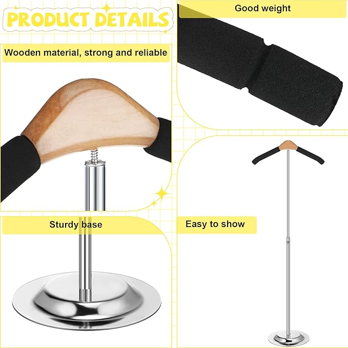 Sintuff Adjustable Child T Shirt Display Flexible Shoulder Stand Shirt Rack Portable Hanging Black Metal Clothes Hanger Rack for Clothing Garment Coat Retail Vendor, Height 16-27.9 Inch (1 Pcs)