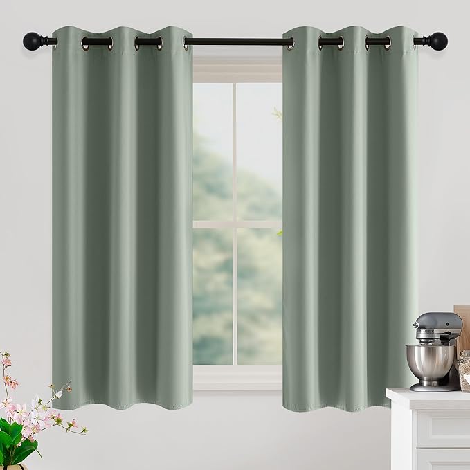 NICETOWN Sage Green Room Darkening Curtains 50 Inches Long 2 Panels for Living Room, Bedroom, Nursery Summer Thermal Insulated Blackout Drapes Grommet Noise Reducing Window Treatment, W40