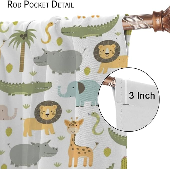 Nursery Safari Animals Window Curtains,Cartoon Woodland Jungle Forest Lion Elephant Giraffe Printed Pattern Blackout Drapes for Living Room Baby Boy Kids Bedroom 84x84in