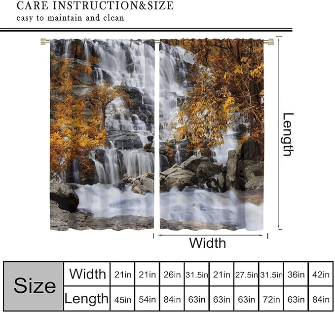 Autumn Tree Leaf Blackout Curtains, Landscape Nature Forest Lake Waterfall Rod Pocket Window Drapes, for Bedroom Living Room 63" W X 63" L