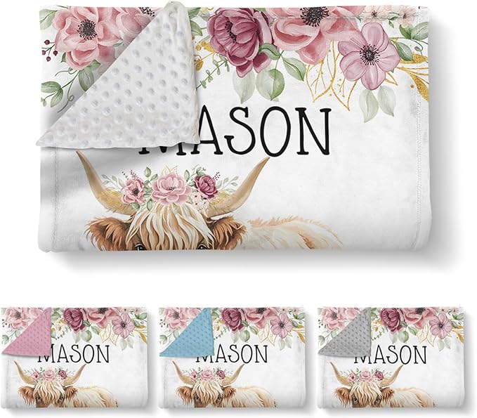 Custom Baby Crib Bedding Set, 3 Pcs Personalized Nursery Bedding Set with Name, Soft Baby Bedding Crib Sets with Blanket - Toddler Crib Sets for Girl Boy, Infant Newborn Gifts, Red Highland Cow