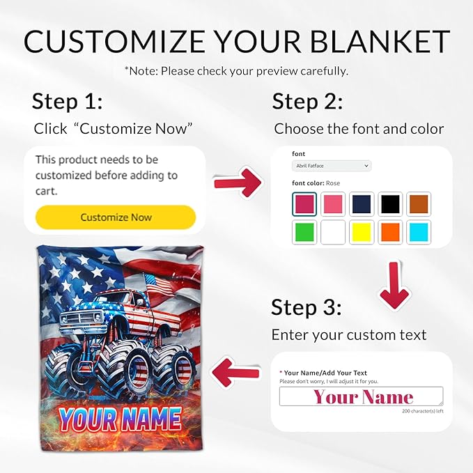 Personalized Kids Blanket for Gifts - 30" x 40" Inches Plush Truck Blanket for Boys - Lightweight Soft Throws for Couch, Office