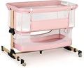 Baby Bassinet Bedside Sleeper, 3-in-1 Bedside Bassinet, 5 Height Adjustable Rocking Baby Crib, Breathable Full Mesh, Mosquito Net, Storage Basket, Stable and Secure Bassinets for Newborn Infant