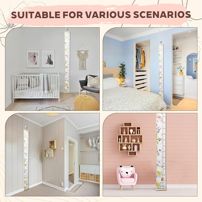 Wild Natural Flowers Baby Growth Height Chart with Keepsake Box Hook Pen Set 79 Inches Removable Ruler Measuring Chart Waterproof Canvas Measure Removable Wall Decor for Baby Kids Toddlers