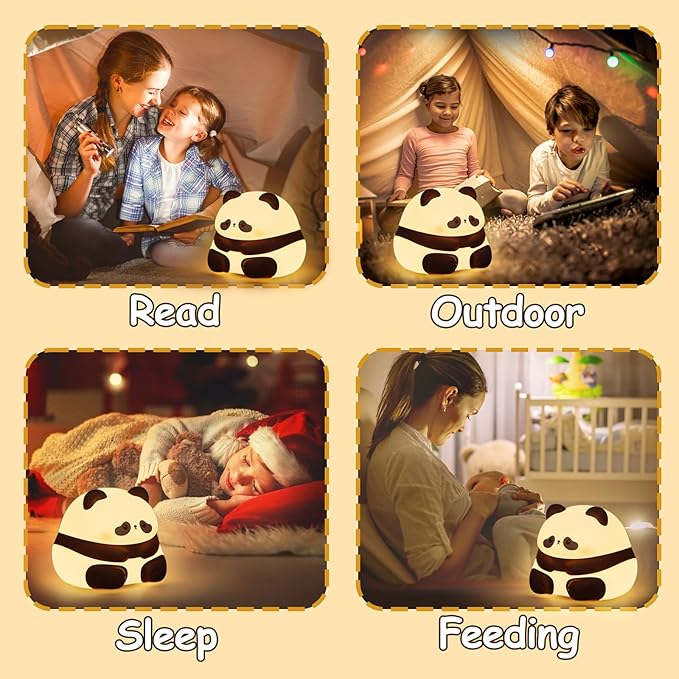 Cute Panda Night Light LED Silicone Squishy Animal Lamp for Kids – 3 Dimming Levels Ideal Nightlight for Nursery – for Boys and Girls – Fun Room Decor – Soft and Safe Breastfeeding Light