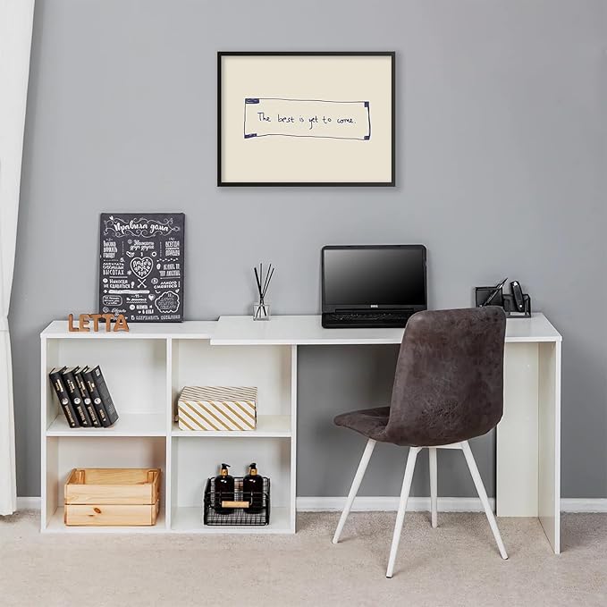 The Best Is Yet To Come Wall Art Blue and White Inspirational Affirmations Quotes Poster 16x24 inch Black Framed Funky Minimalist Horizontal Canvas Prints for Living Room Dorm Wall Decor