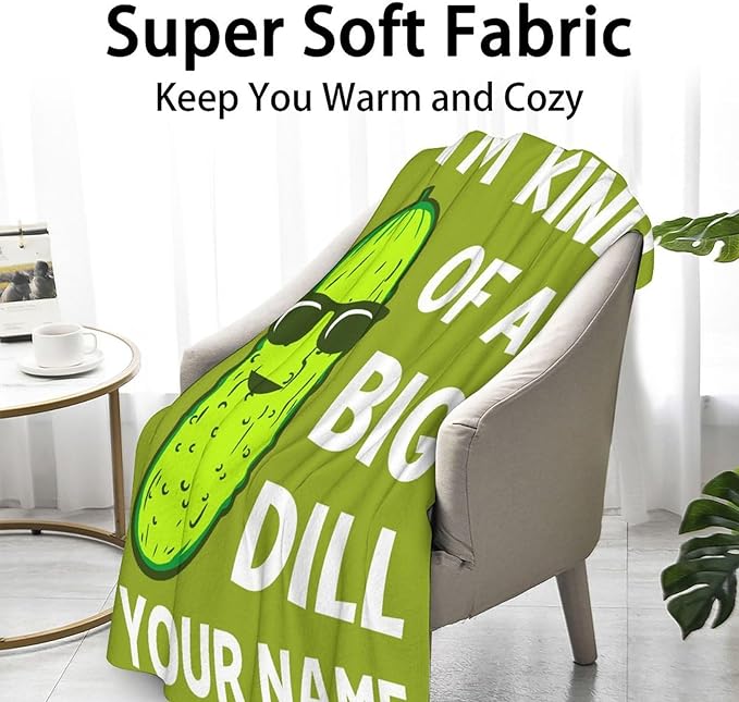 Custom Pickle Throw Blanket for Girls Boys - 40x50 Inches Crib Size - Soft Fluffy Cozy Blankets Gift - Green Funny Blanket Throws for Travel, Office