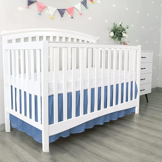 100% Egyptian Cotton, Nursery Crib Toddler (28" x 52" + 16") 800 Thread Count Crib Skirt Dust Ruffle, Bedding Skirts for Baby Boys or Girls, 16" Drop, Medium Blue Solid