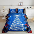 Feelyou Kids Merry Christmas Decorations Comforter Set, Kids Santa Tree Bedding Set Toddler Size for Boys Girls Teens Xmas Christmas Bell Decor Comforter Glitter Blue Quilt Set