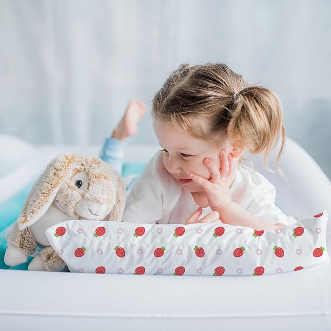 Little Sleepy Head Youth Pillow, 16x22, Soft Toddler Pillow, Hypoallergenic Pillow Case - Perfect Kids Travel Pillow (Strawberries)