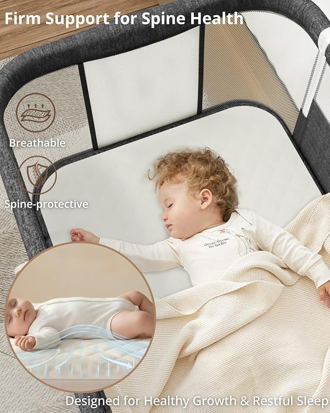 Baby Bassinet Bedside Sleeper, 3 in 1 Rocking Bassinet for Baby, Arms Reach Co Sleeper Bassinet with Wheels, Adjustable Height, Storage, Mattress & Canopy (Black)