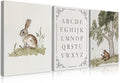 LSXARTQQ Set of 3 Woodland Nursery Wall Art Neutral Forest Animal Alphabet Canvas Wall Decor Vintage Nursery Wild Animals Paintings Pictures Kids Boys Girl Room Bear Bunny Artwork Prints(12x16inch)