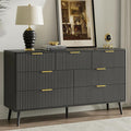 LYNSOM 55" Wide Fluted Dresser for Bedroom with 6 Drawer, Modern Chest of Drawers with Curved Profile Design and Metal Handles, Wood Dresser TV Stand & Storage Organizer for Living Room, Black