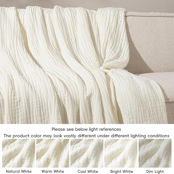 PHF Cooling Muslin Blanket King Size 104"x80", 6-Layer Lightweight Gauze Blanket Made from 35% Rayon Derived from Bamboo & 65% Cotton, Breathable & Ultra Soft Cozy, Aesthetic Home Decor, Snow White
