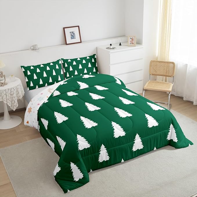 Feelyou Christmas Trees Bedding Set for Kids Boys Girls Queen Size Xmas Comforter Set Ultra Soft Winter Xmas Comforter Holiday Decor Duvet Quilt Bedroom Decor Christmas Ornaments Quilt