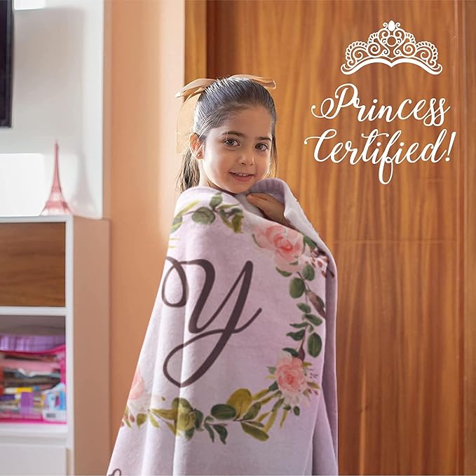 Personalized Girls Throw Blanket with Custom Name | Plush Warm Fleece for Bedding or Decorative Room Decor | Cute Kids Bed Covers | Boho Monogram Flowers (Fleece, 30x40)