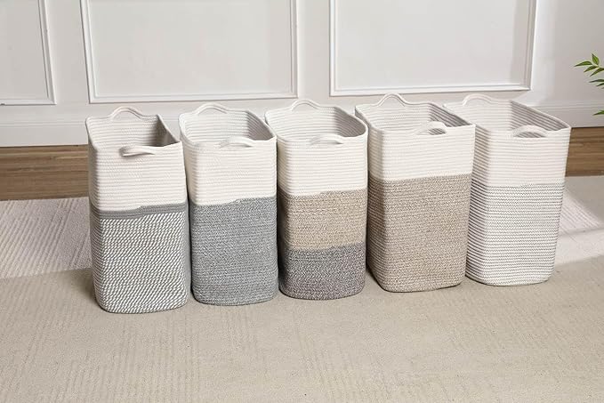 Tall Laundry Basket With Handles,Woven Cotton Rope Big Laundry Hamper Sorters,Versatile Storage for Dirty Clothes,Baby Toys,and Blankets in Bathroom, Nursery,and Living Room (Silver Gray, 80L)